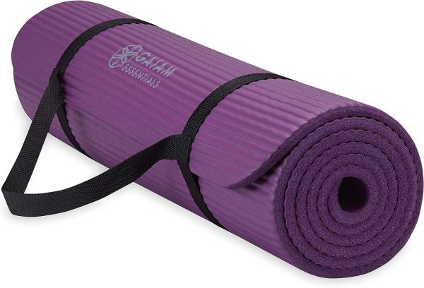 Gaiam Essentials Thick Yoga Mat Fitness & Exercise Mat with Easy-Cinch Yoga Mat Carrier Strap, 72"L x 24"W x 2/5 Inch Thick