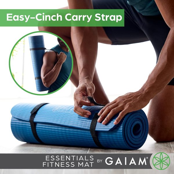 Gaiam Essentials Thick Yoga Mat Fitness & Exercise Mat with Easy-Cinch Yoga Mat Carrier Strap, 72"L x 24"W x 2/5 Inch Thick - Image 4