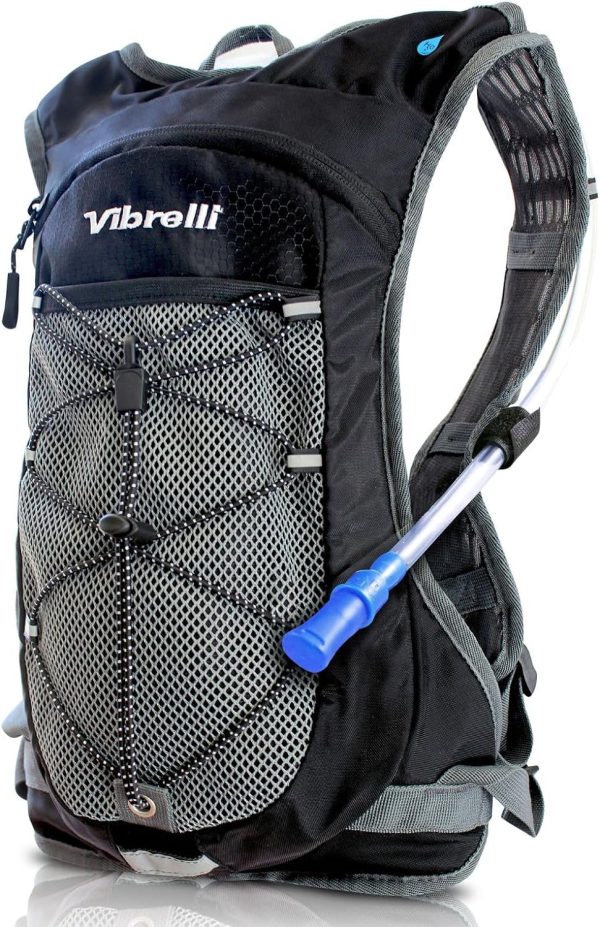 Vibrelli Hydration Pack & 2L Hydration Water Bladder - High Flow Bite Valve - Hydration Backpack with Storage - Lightweight Running Backpack, Cycling, Hiking, Ski for Men, Women & Kids